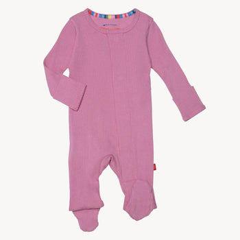 mauve ribbed organic cotton magnetic parent favorite footie