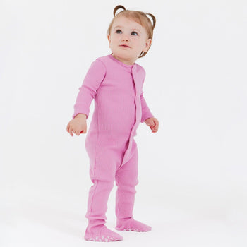 mauve ribbed organic cotton magnetic parent favorite footie