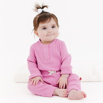 mauve ribbed cotton magnetic long sleeve bodysuit + pant set