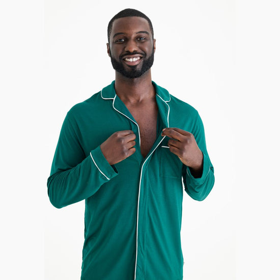 men's deep emerald modal magnetic classic with a twist long sleeve pajama set