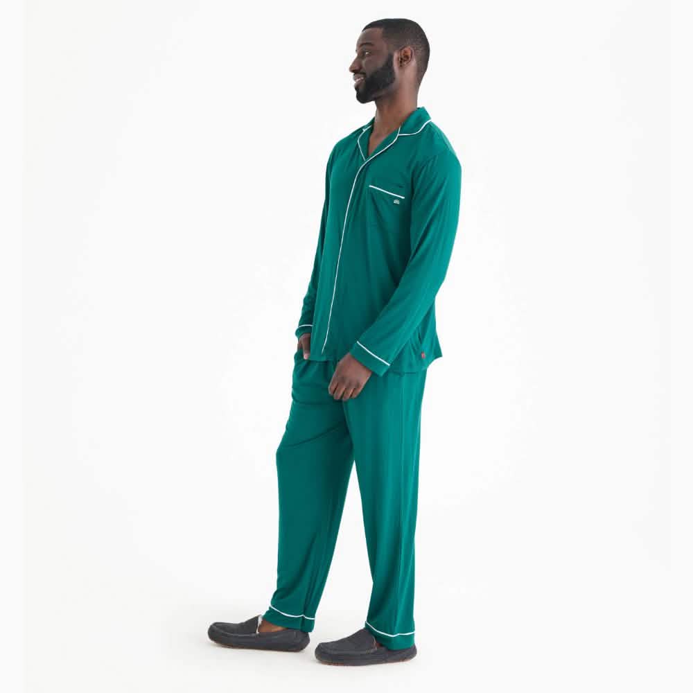 men's deep emerald modal magnetic classic with a twist long sleeve pajama set