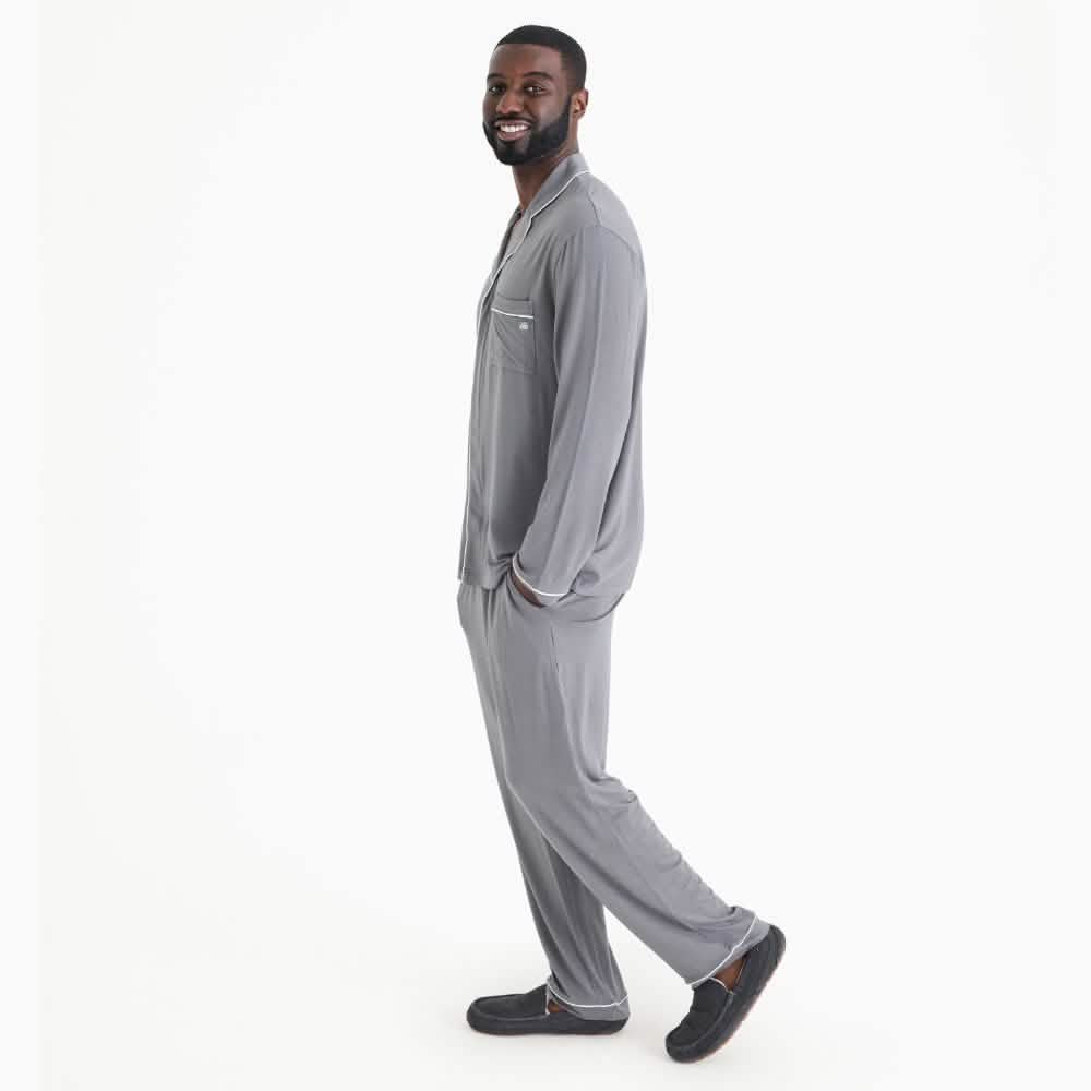 men's gray mist modal magnetic classic with a twist long sleeve pajama set