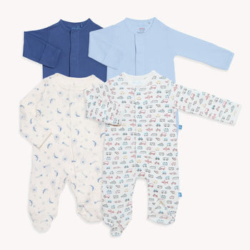 midnight motoring organic cotton magnetic footies | 4 set