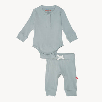 mist ribbed cotton magnetic long sleeve bodysuit + pant set