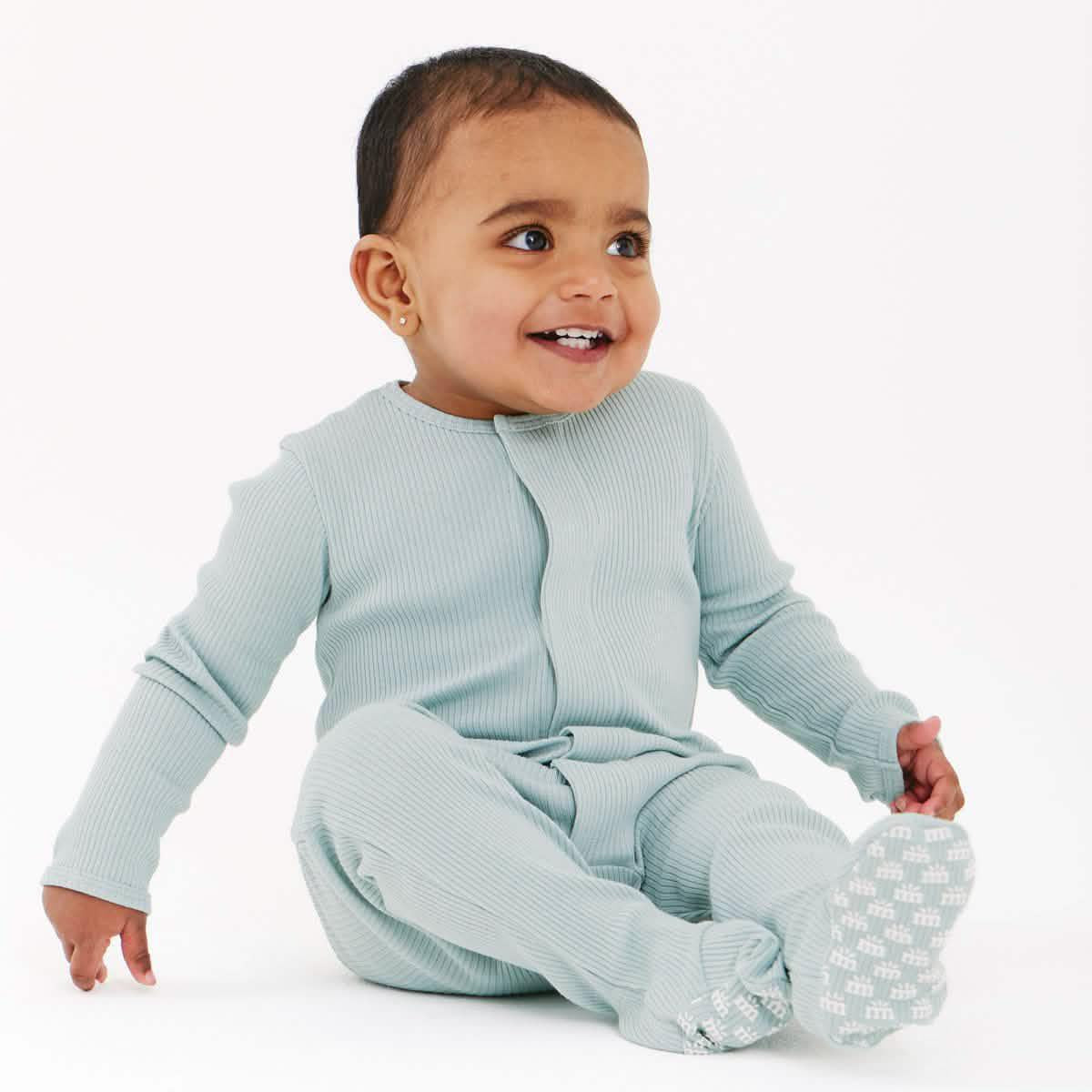 mist ribbed cotton magnetic parent favorite footie - re-loved