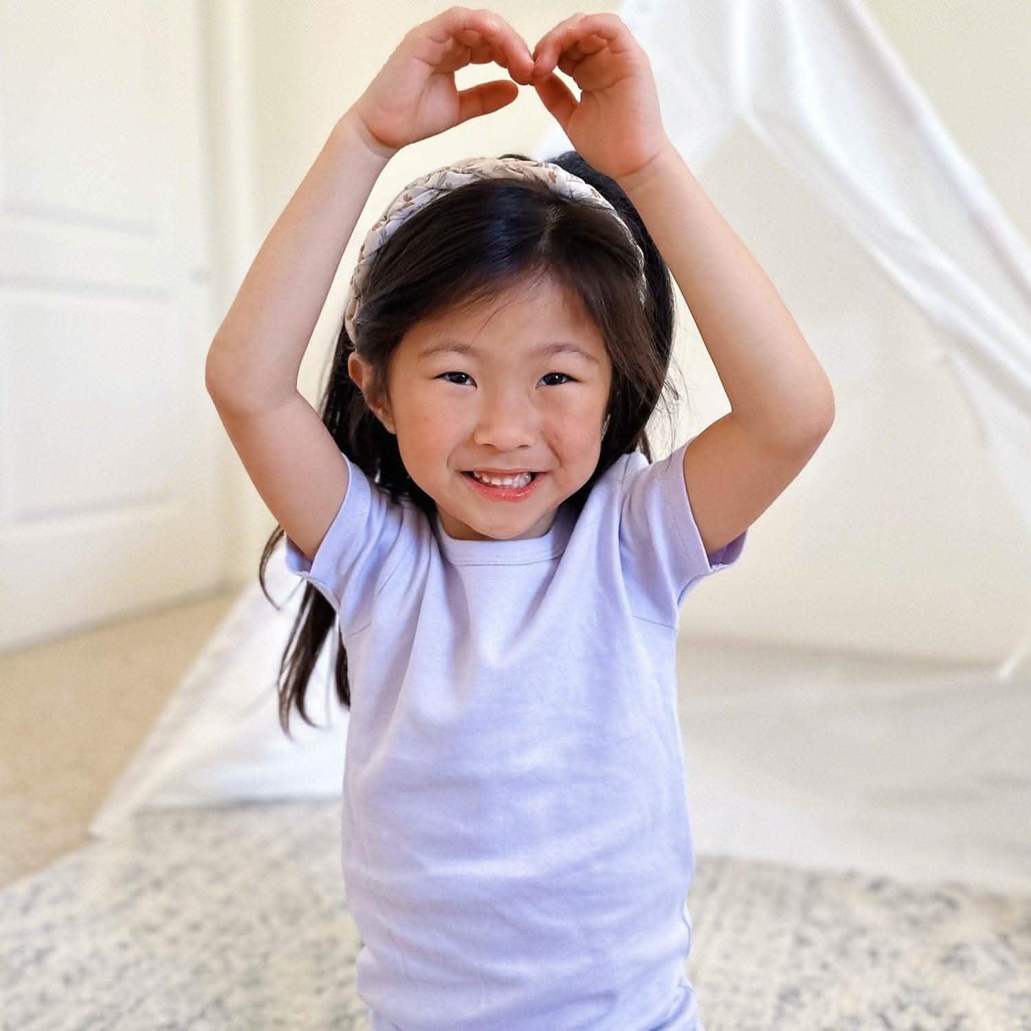 misty lilac organic cotton magnetic kids pajama shortie set