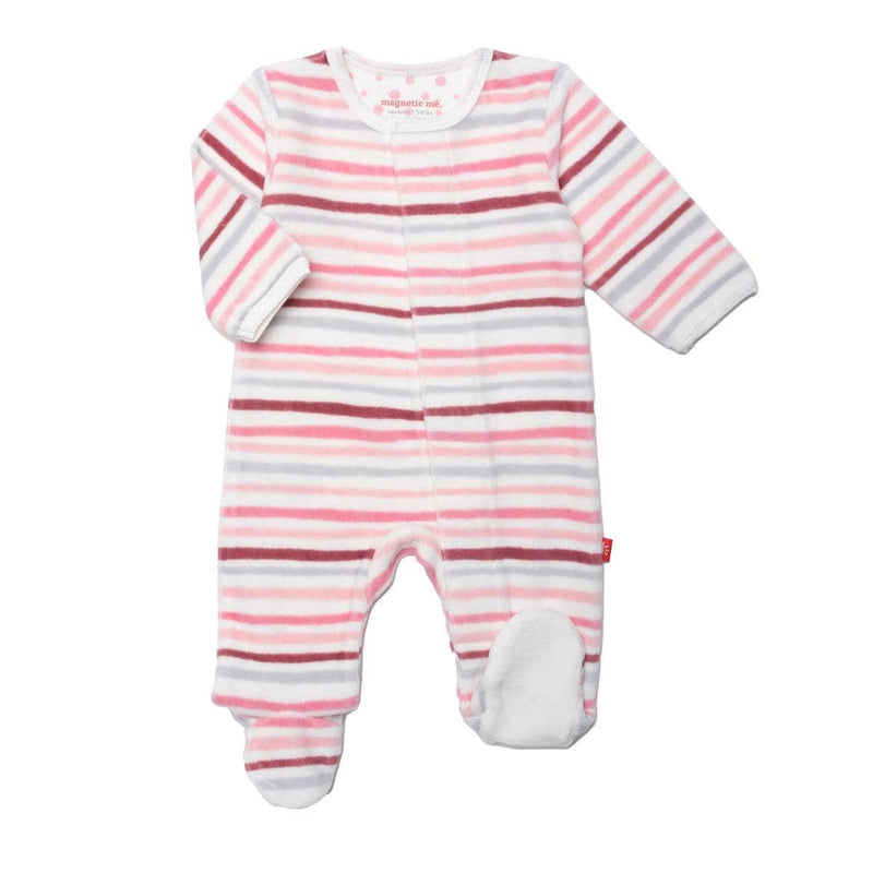 multi stripes velour magnetic parent favorite footie | pink - re-loved