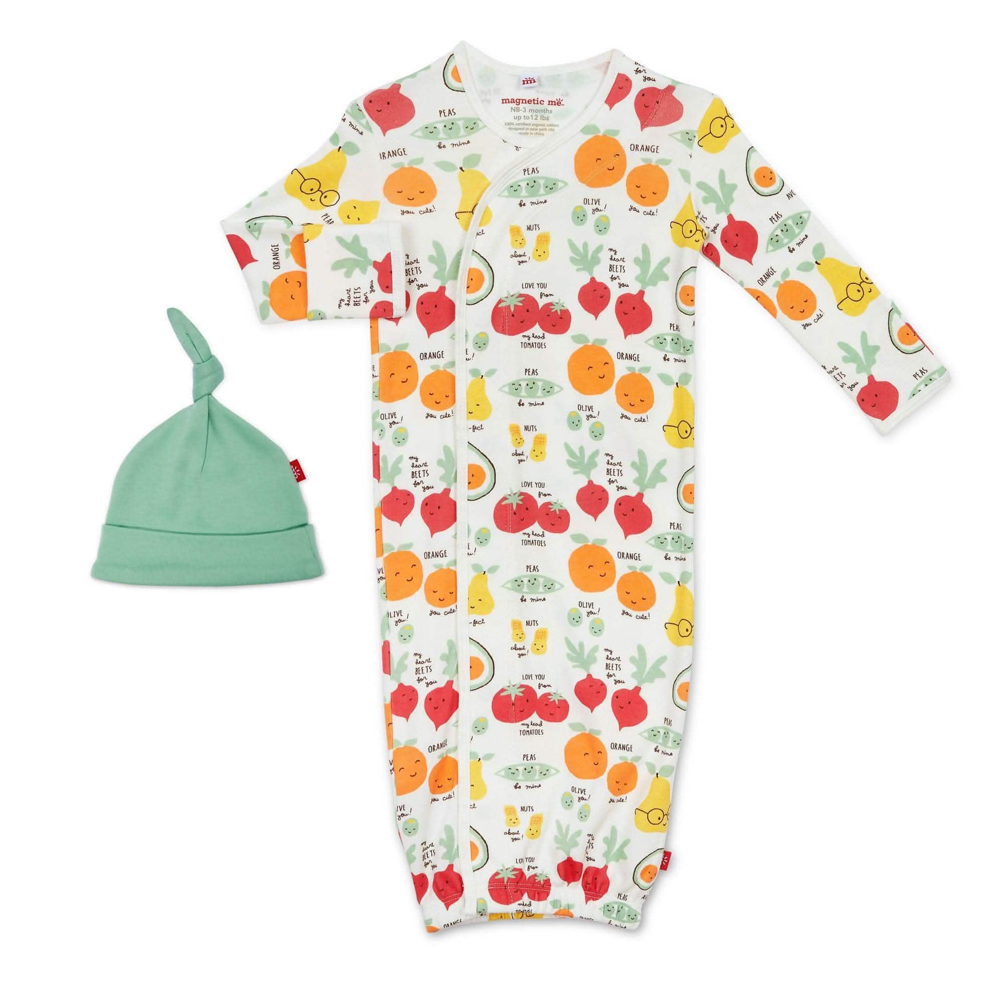 perfect puns organic cotton magnetic open bottom gown & hat - Re-Loved - re-loved