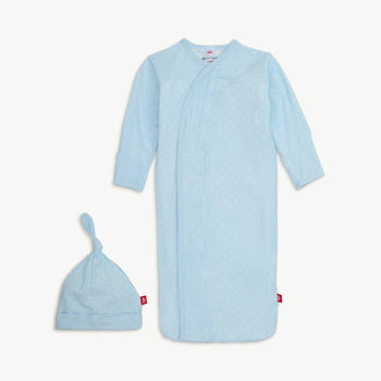 pin dot blue modal magnetic cozy sleeper gown + hat set