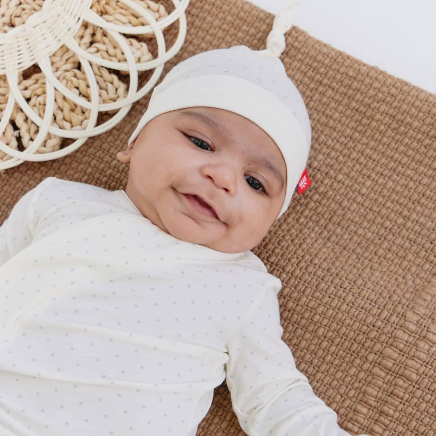 pin dot cream modal newborn hat