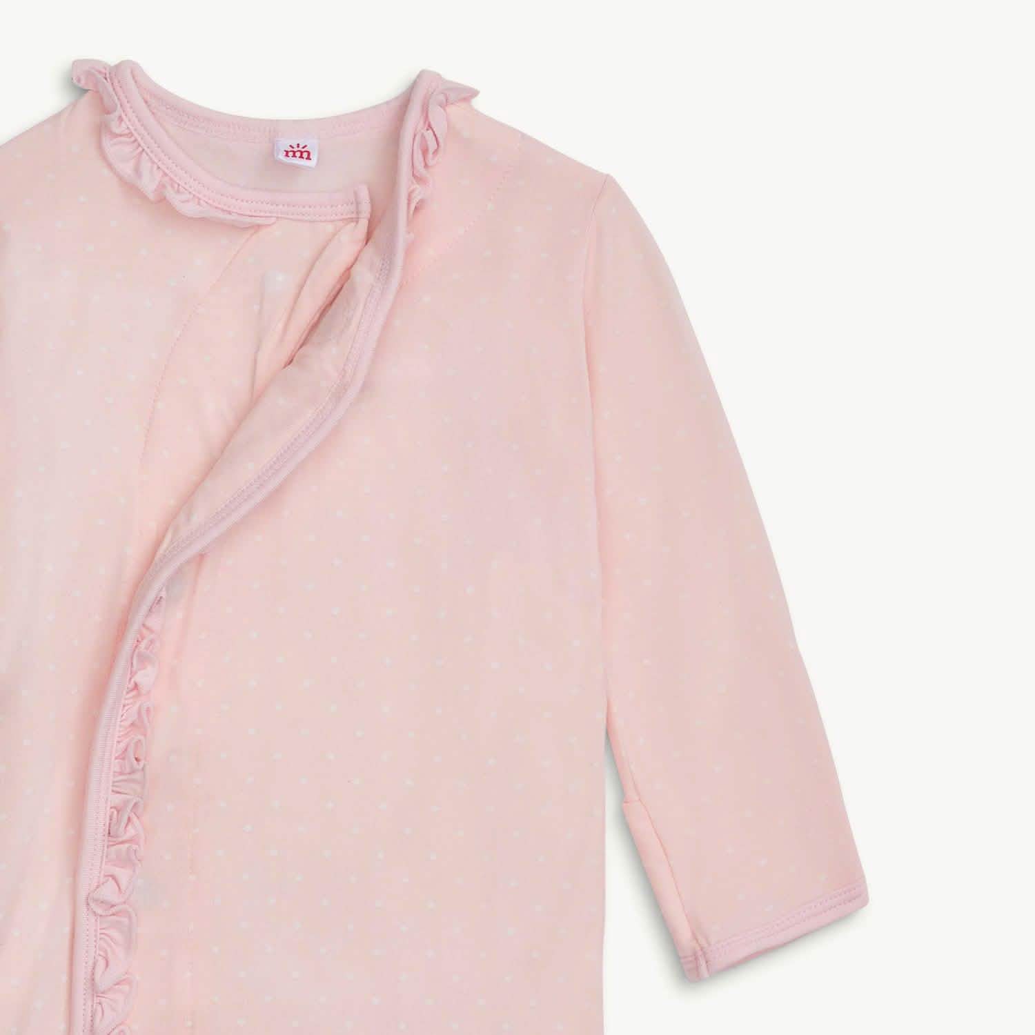 pin dot pink modal magnetic cozy sleeper gown + hat set with ruffles