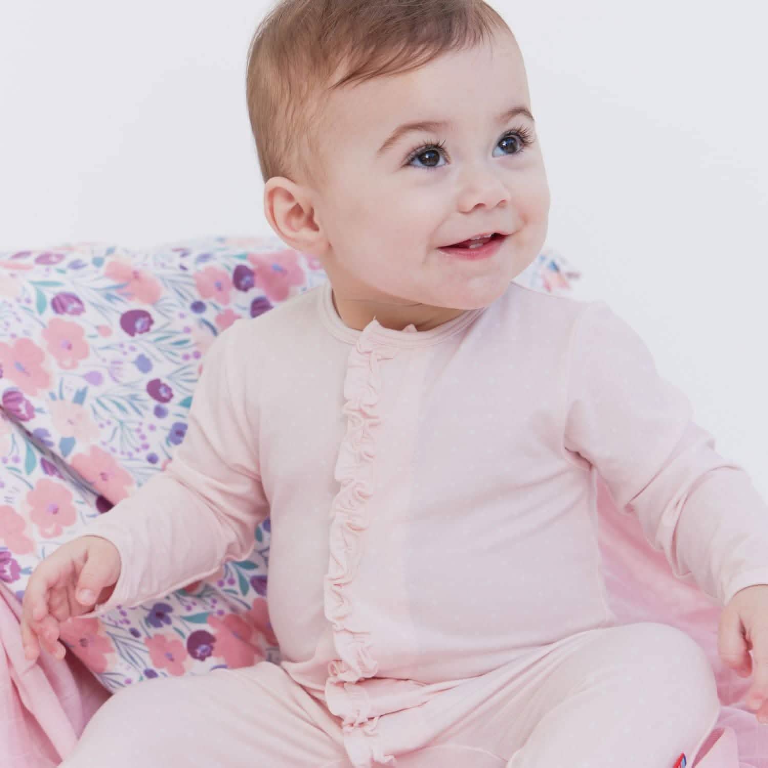 pin dot pink modal magnetic parent favorite footie with ruffles