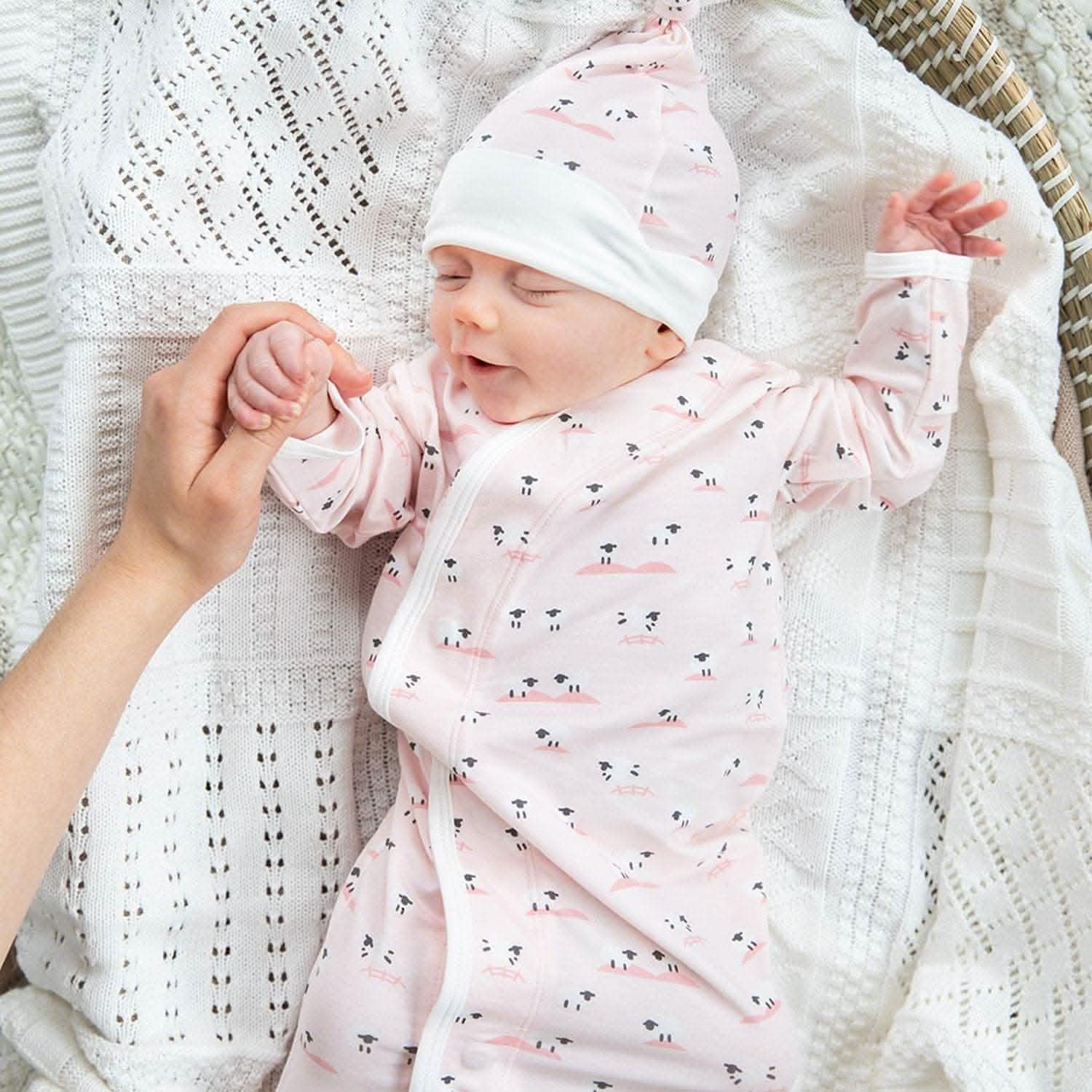 pink baa baa baby modal magnetic cozy sleeper gown + hat set - re-loved
