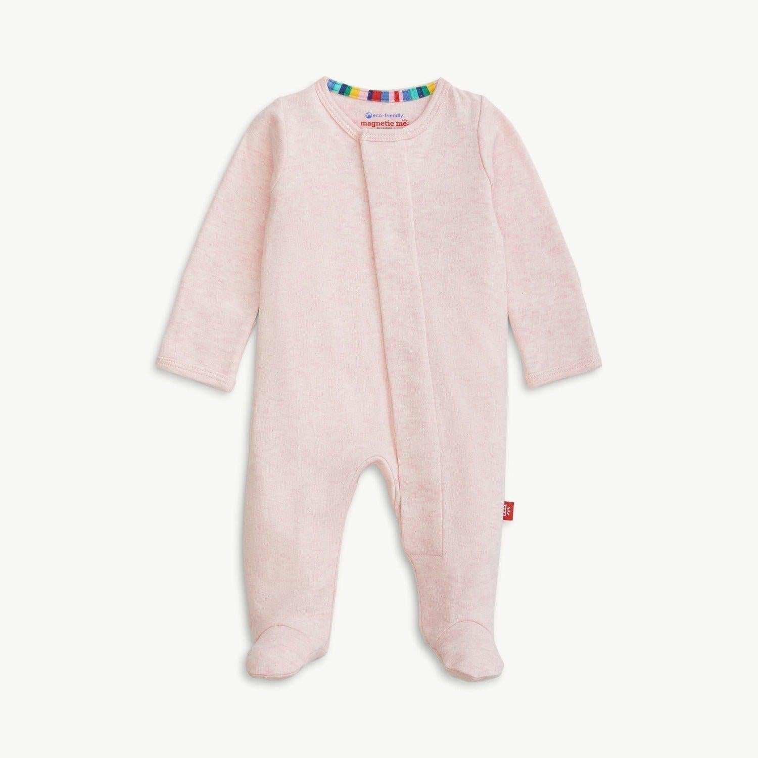pink melange organic cotton magnetic parent favorite footie - re-loved