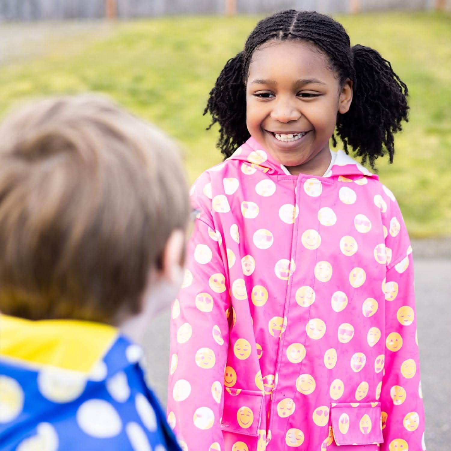 pink polka dot emoji magnetic singing in the raincoat