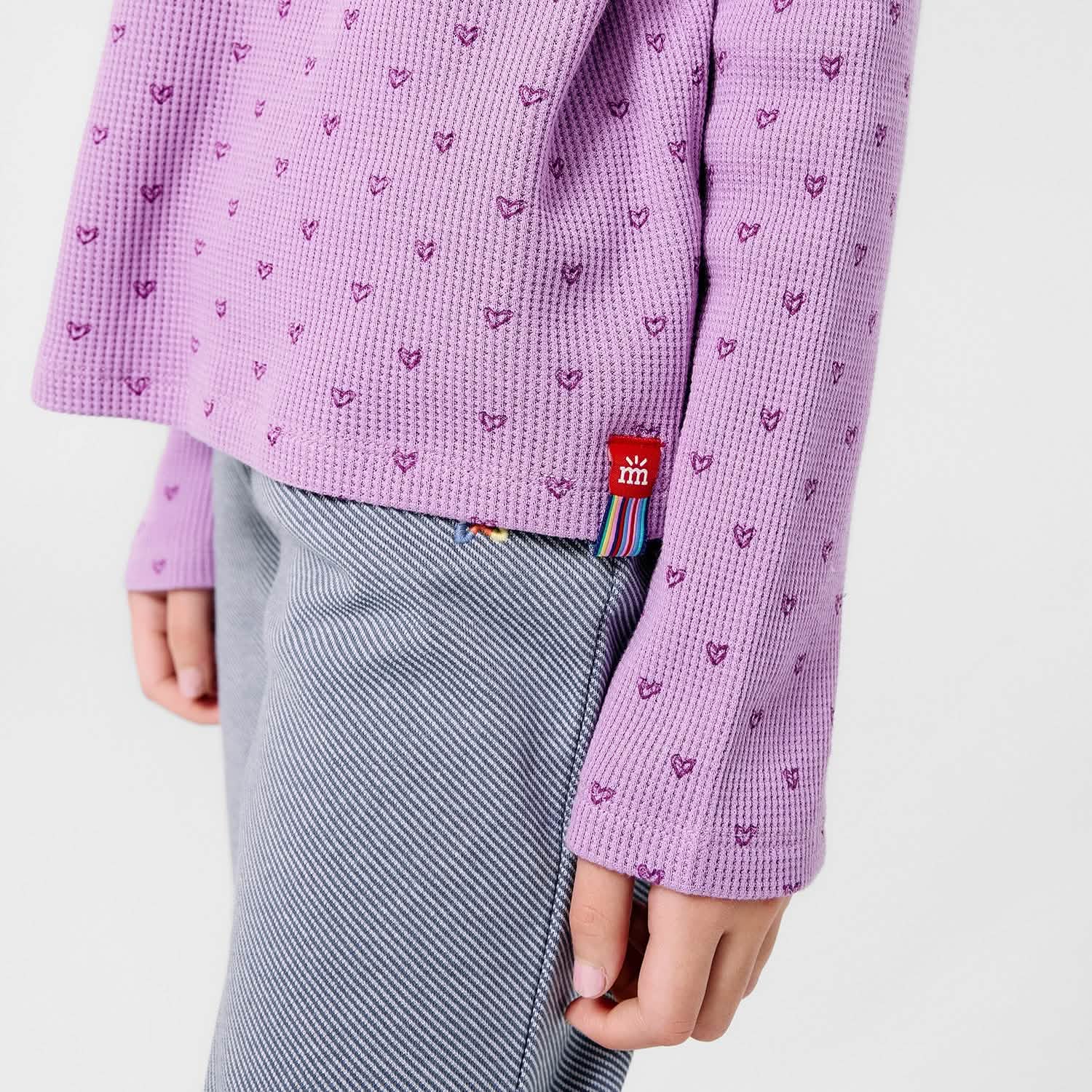 pink ribbon print waffle modal magnetic henley top with ruffles