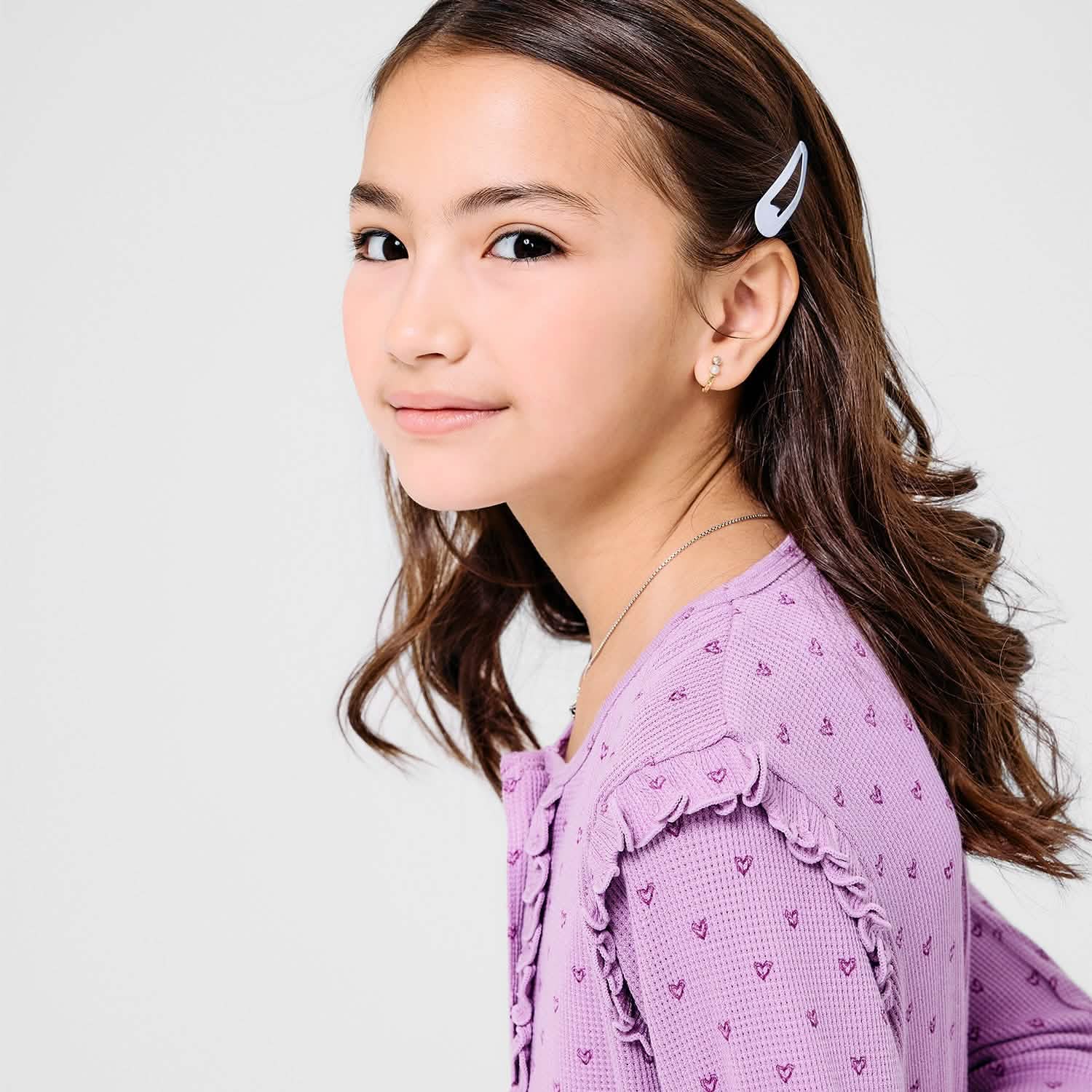 pink ribbon print waffle modal magnetic henley top with ruffles