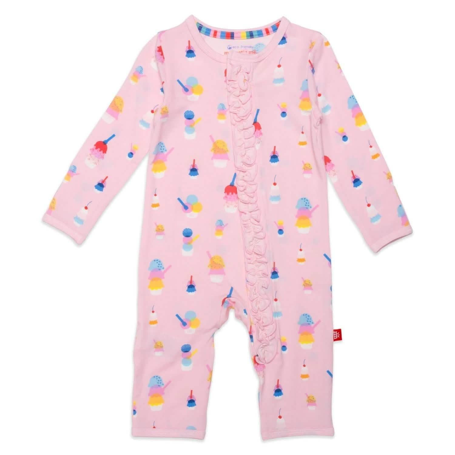 pink sundae funday modal magnetic coverall with ruffles - re-loved