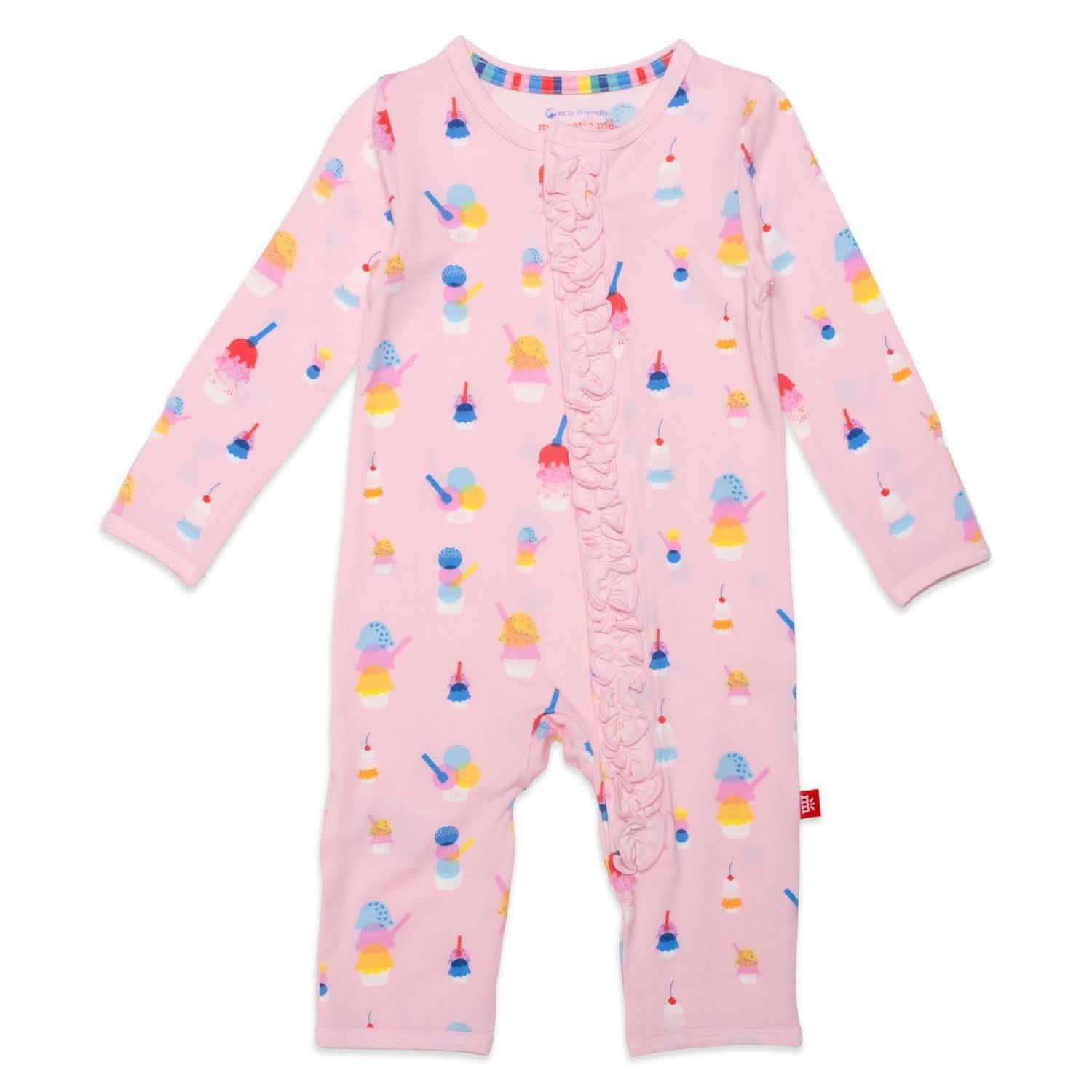pink sundae funday modal magnetic coverall with ruffles