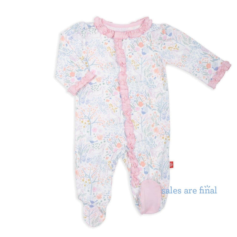 pixie pines modal magnetic ruffle footie - re-loved