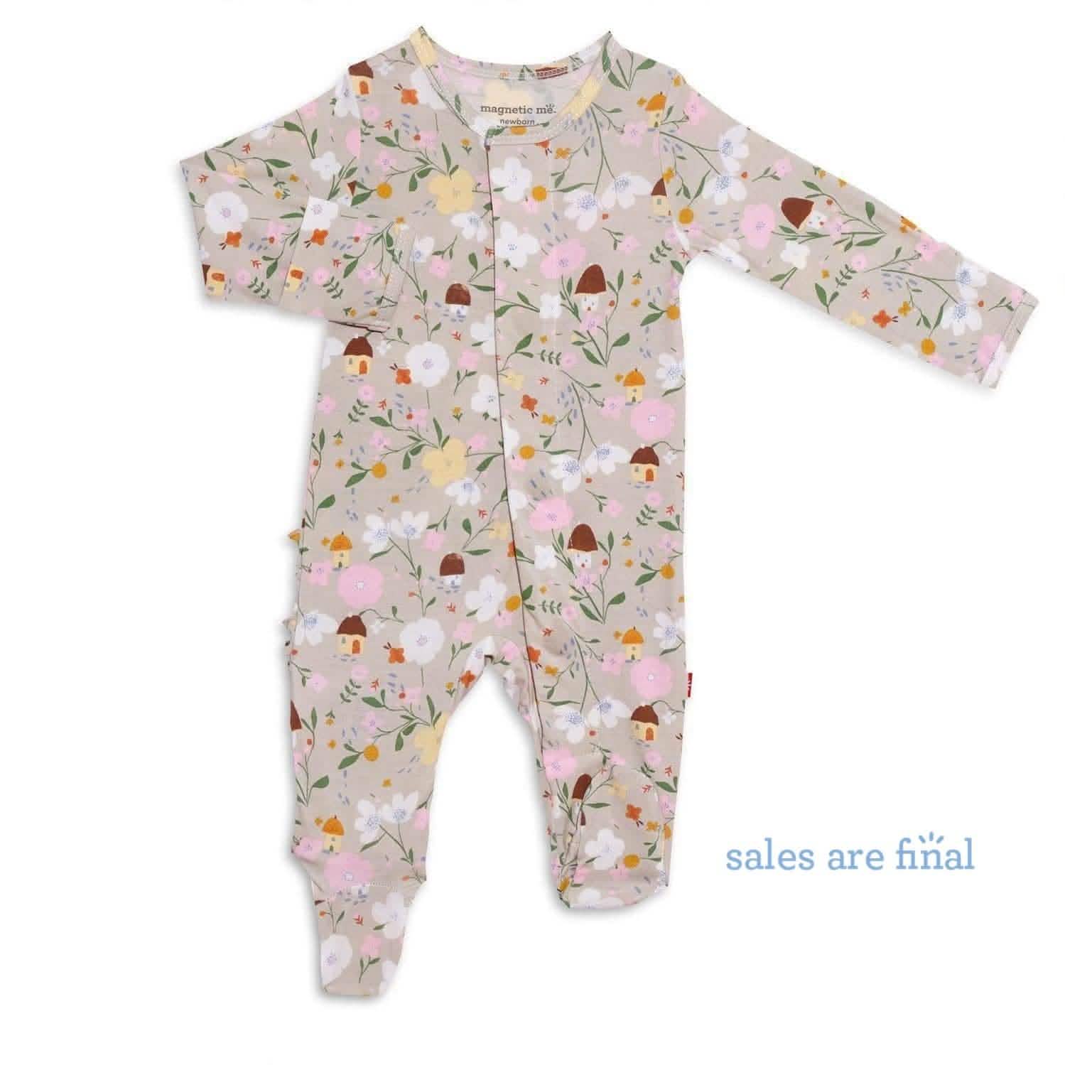 portabella posies modal magnetic ruffle footie - re-loved