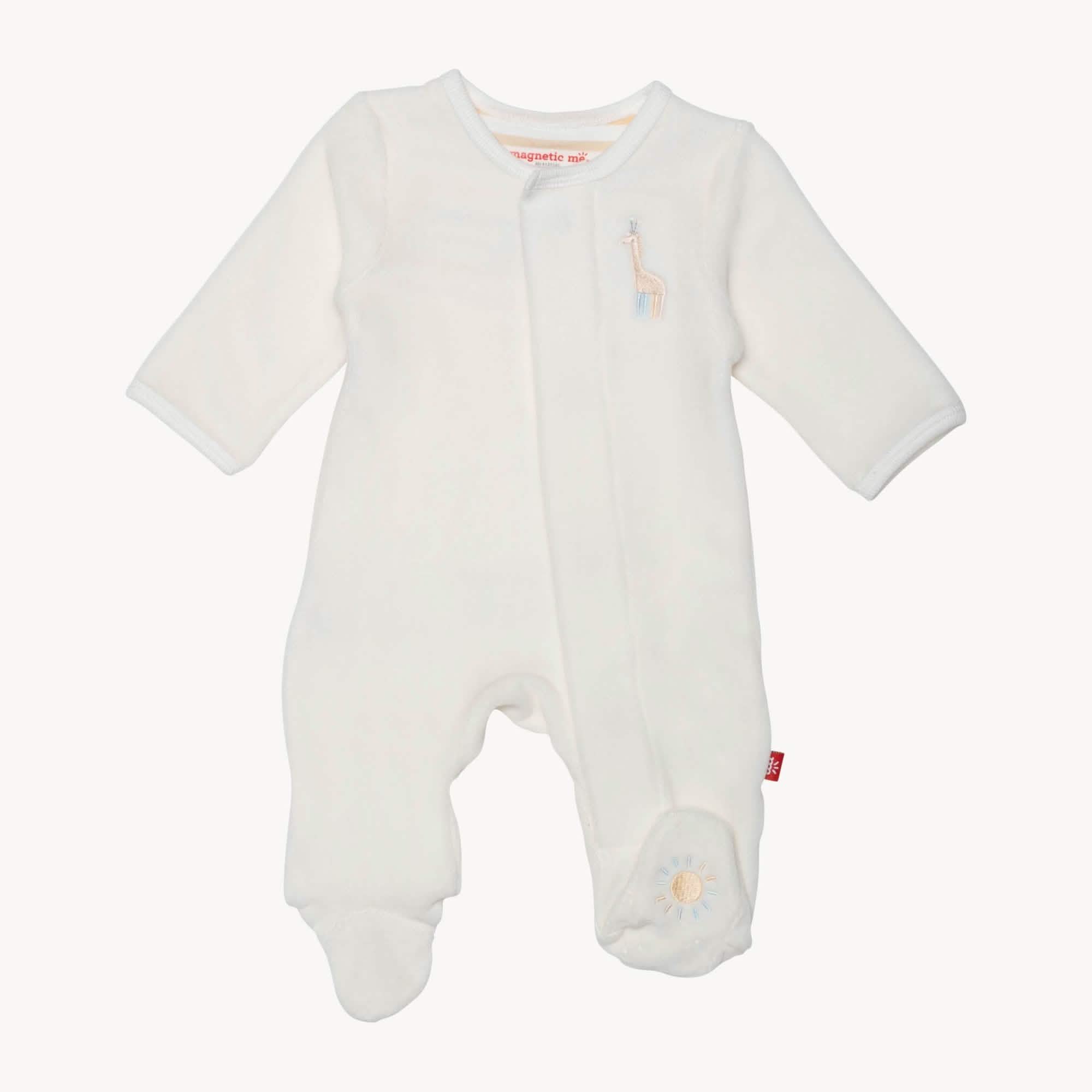 Velour Ribbed Logo Footie-White Velour Ribbed Logo Footie-White