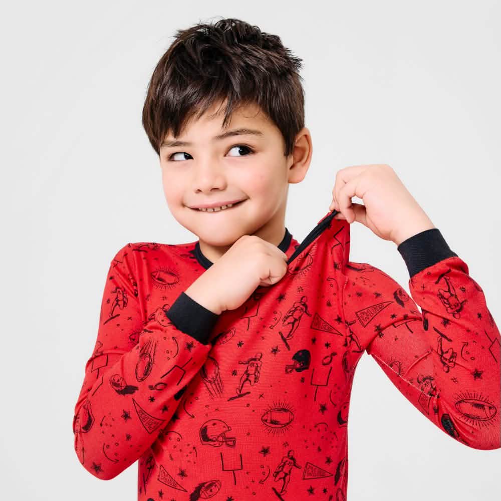 red game day modal magnetic no drama pajama kids long sleeve set