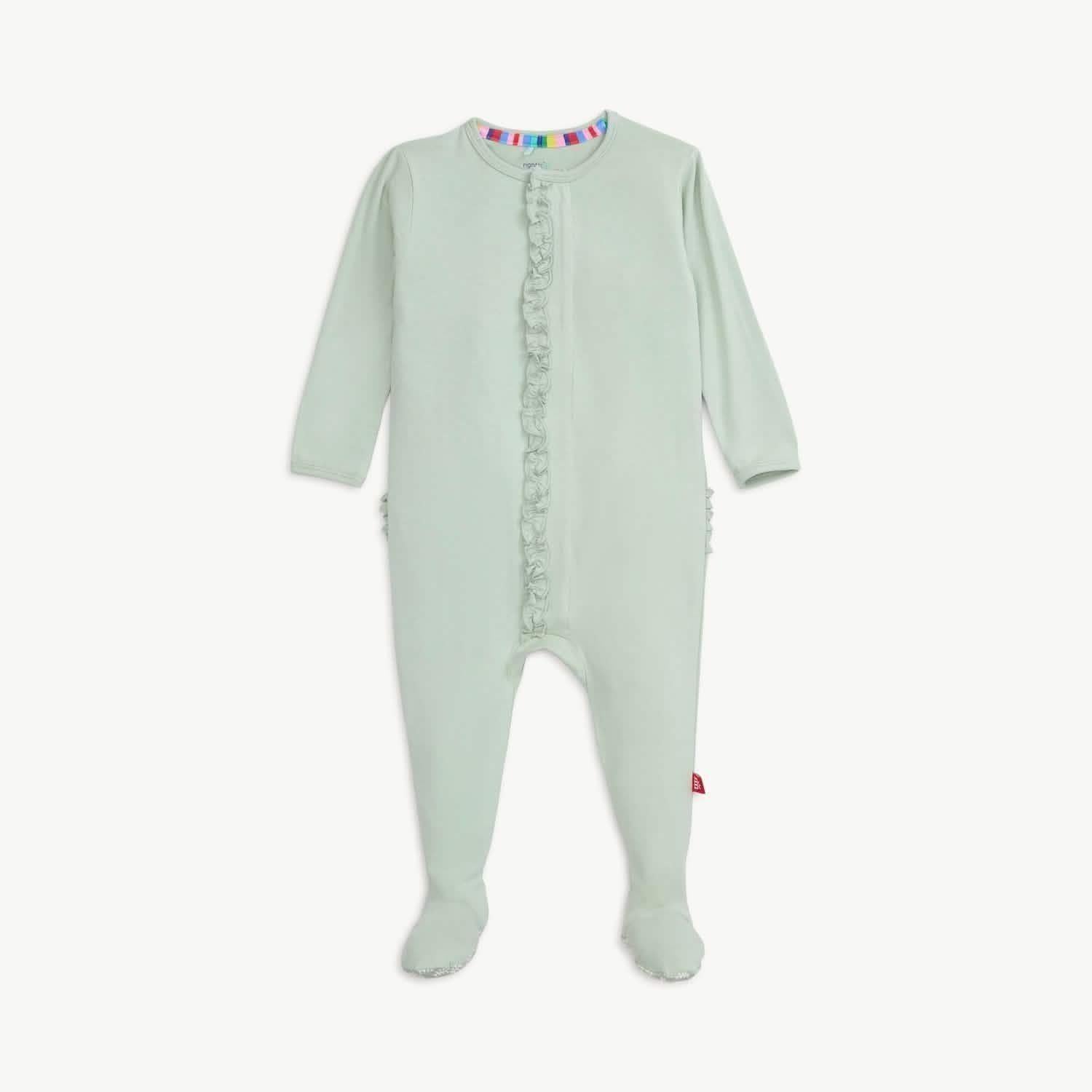sea foam RightFit™ magnetic parent favorite footie with ruffles - re-loved