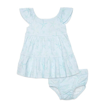 shine bright like a starfish organic cotton magnetic little baby dress + diaper cover set