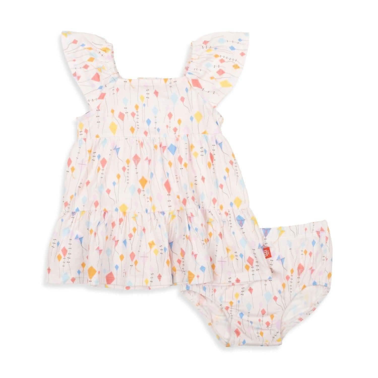 sky's the limit modal magnetic little baby dress + diaper cover set - re-loved