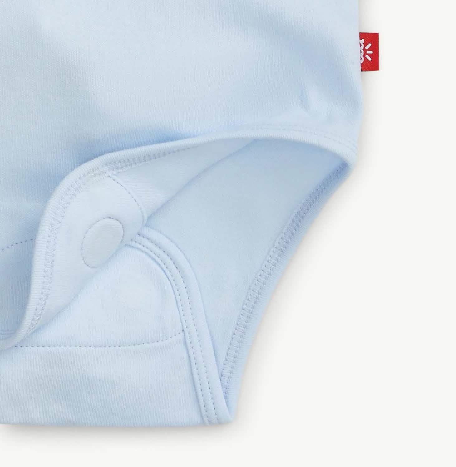 soft baby blue organic cotton magnetic bodysuit