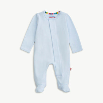 soft baby blue organic cotton magnetic parent favorite footie