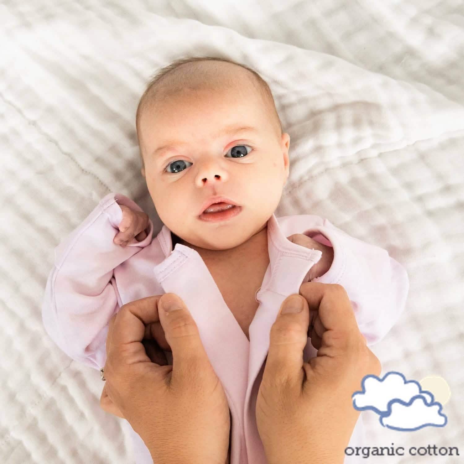 soft petal pink organic cotton magnetic coverall