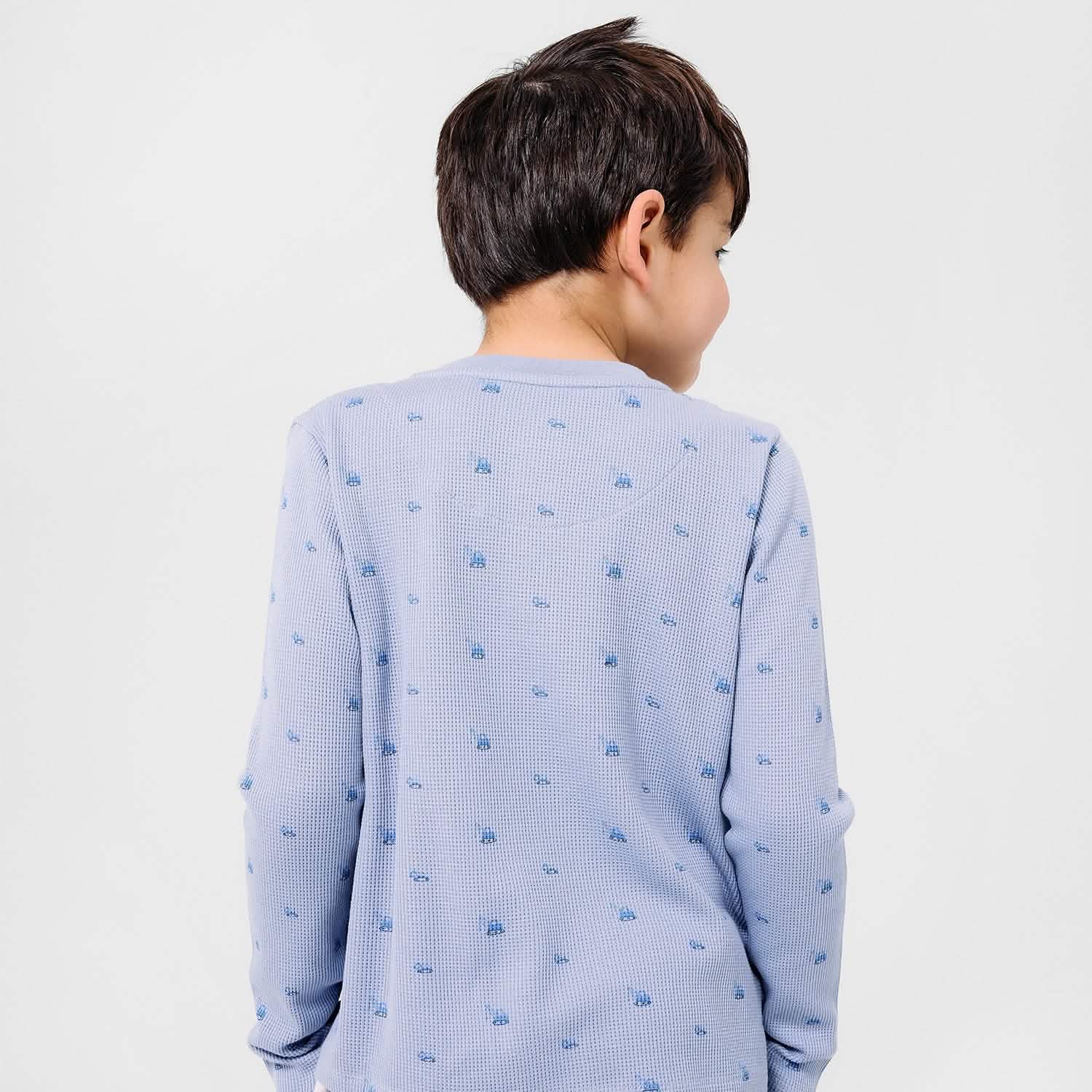 soft slate print waffle modal magnetic henley top