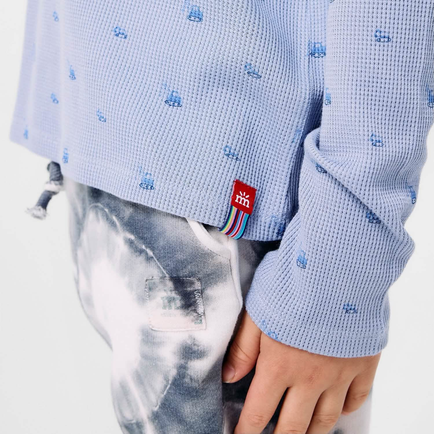 soft slate print waffle modal magnetic henley top