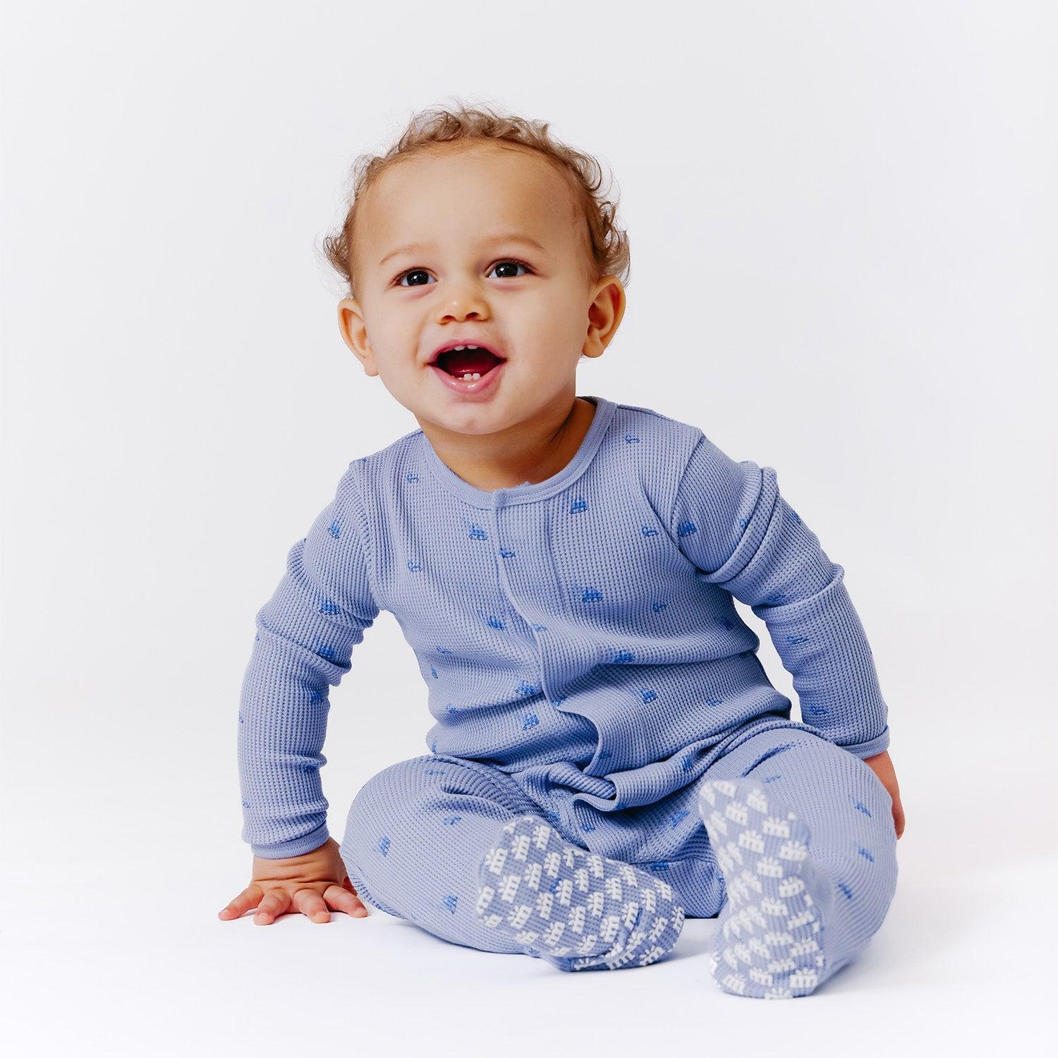 soft slate print waffle modal magnetic parent favorite footie - re-loved