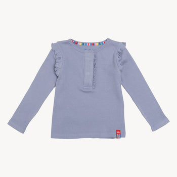 soft slate waffle modal magnetic henley top with ruffles