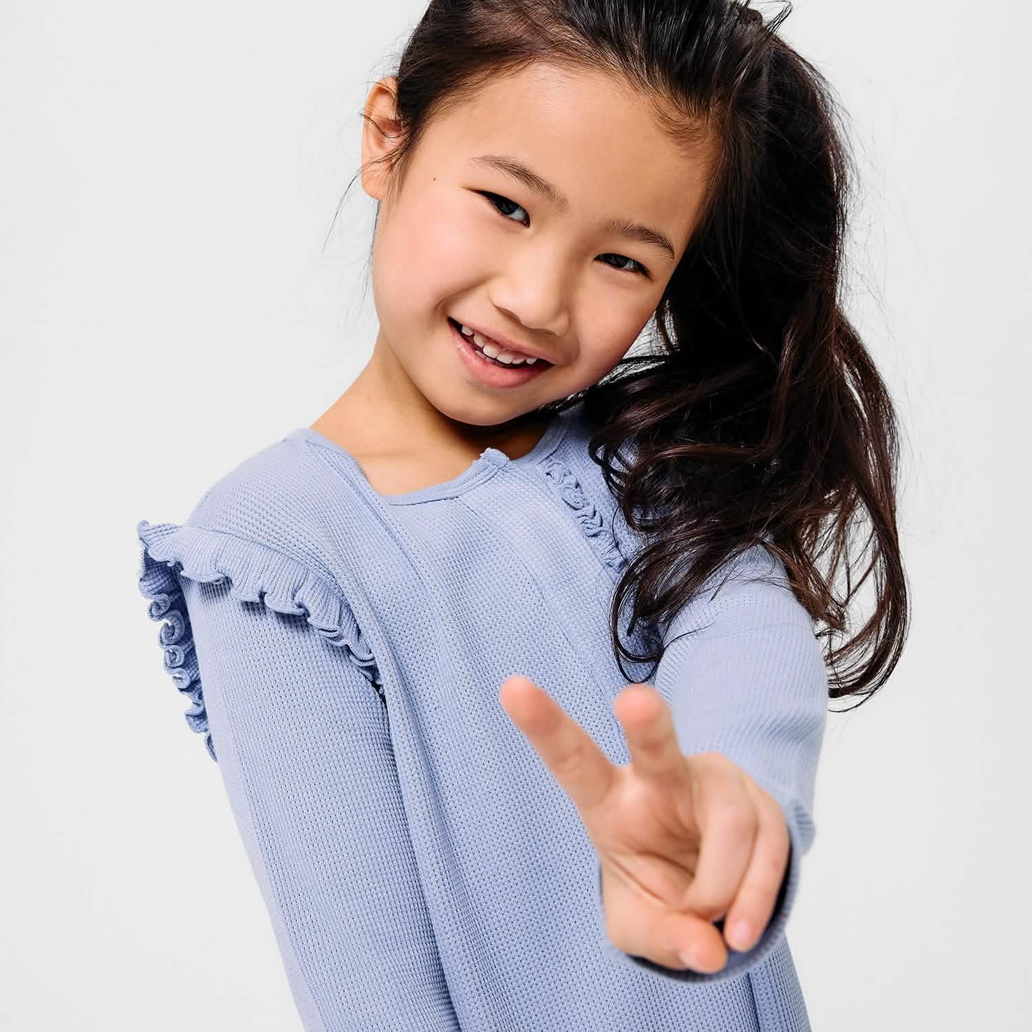 soft slate waffle modal magnetic henley top with ruffles