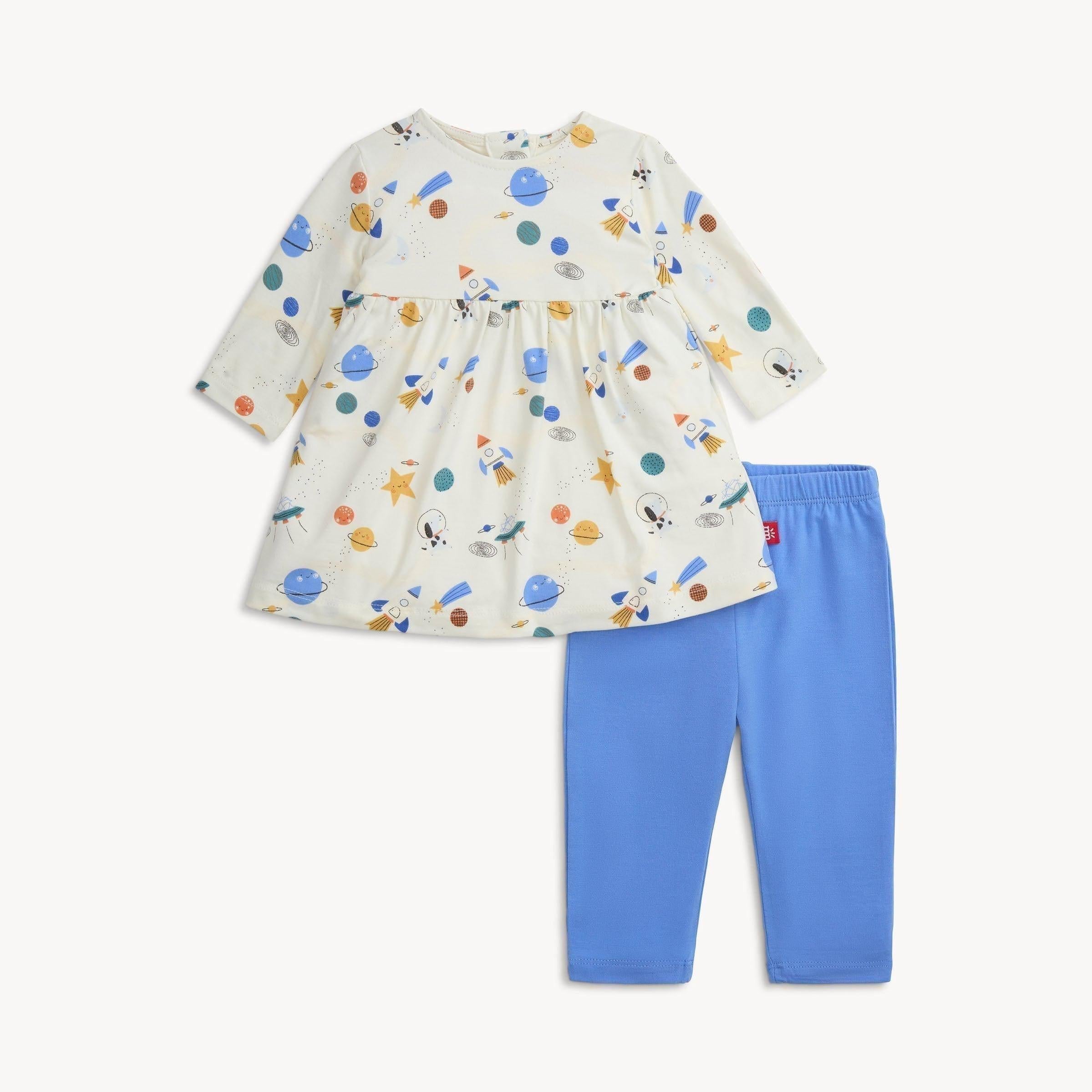 stellar tails modal magnetic little baby dress + legging set