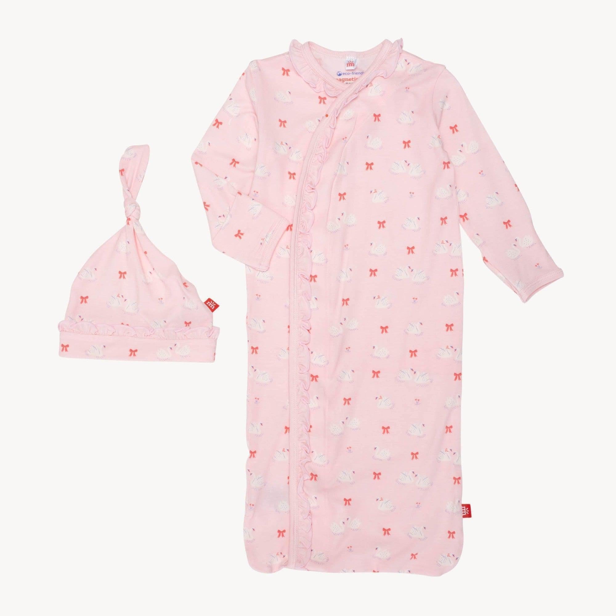 swan of a kind modal magnetic cozy sleeper gown + hat set - re-loved