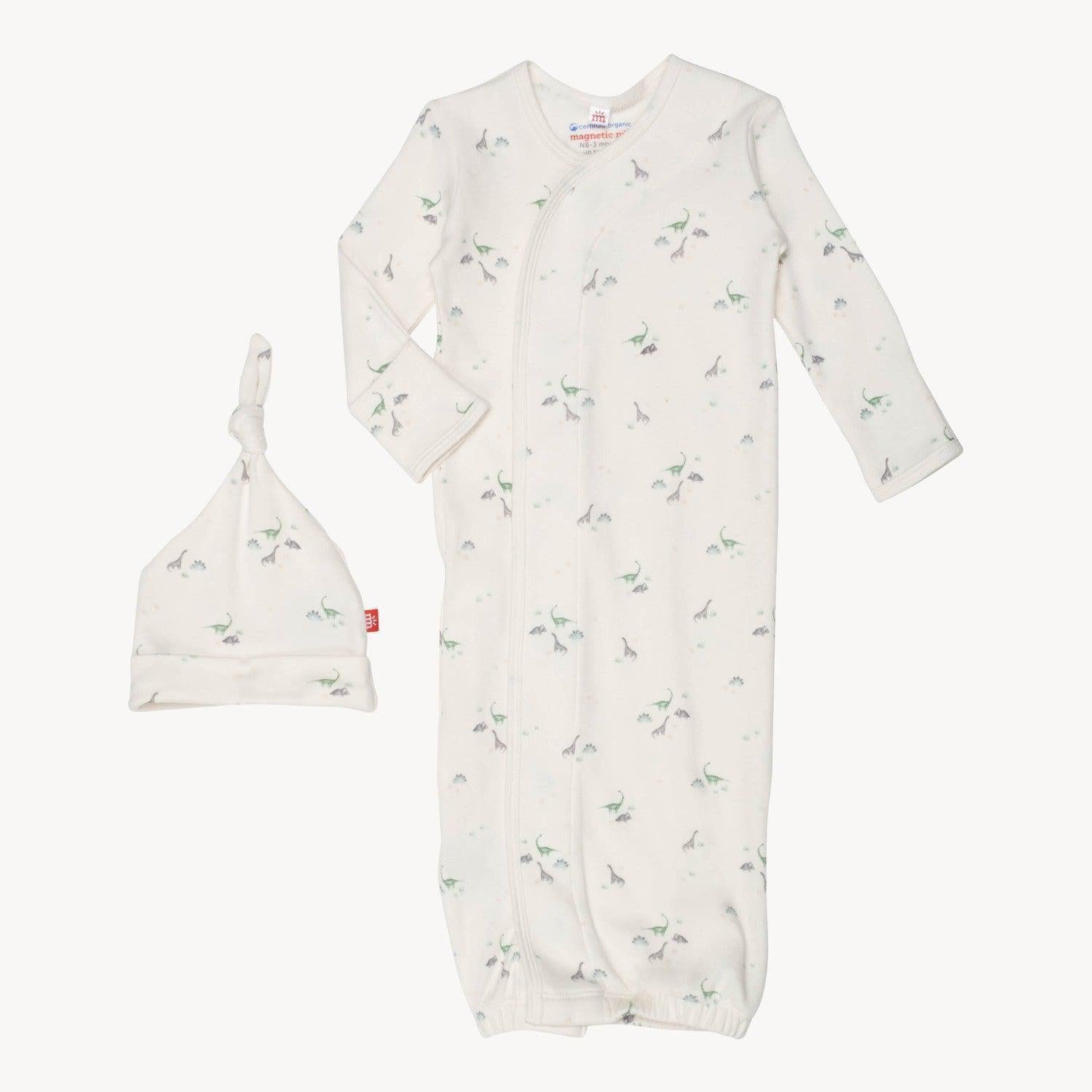 tiny diny organic cotton magnetic cozy sleeper gown + hat set