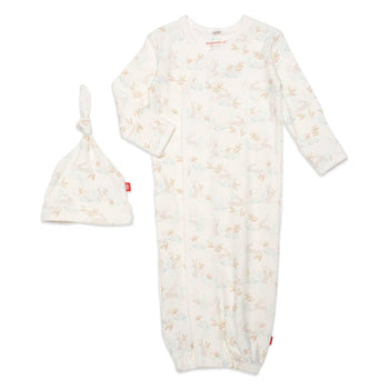 tortoise and hare organic cotton magnetic cozy sleeper gown + hat set