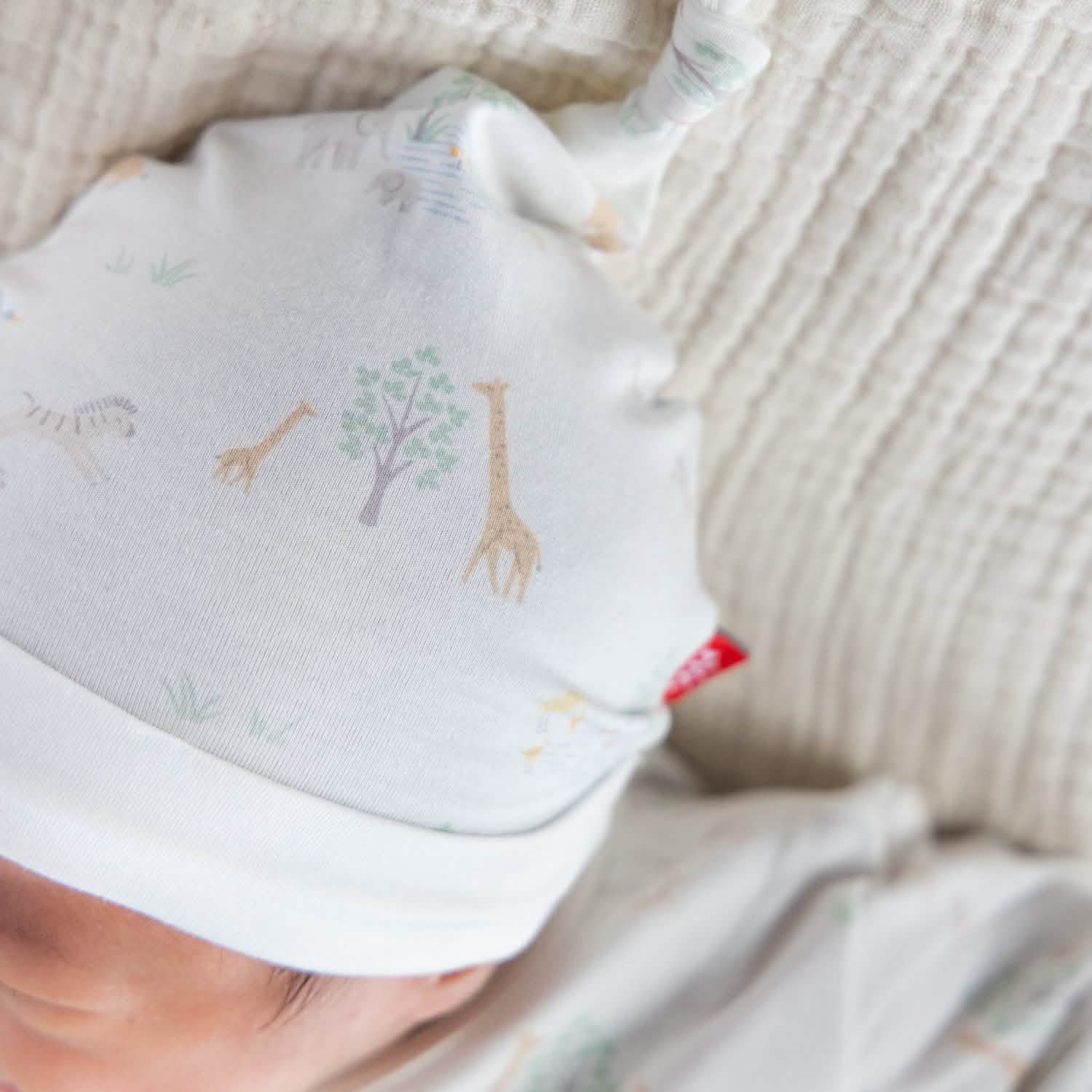 white serene safari modal magnetic cozy sleeper gown + hat set