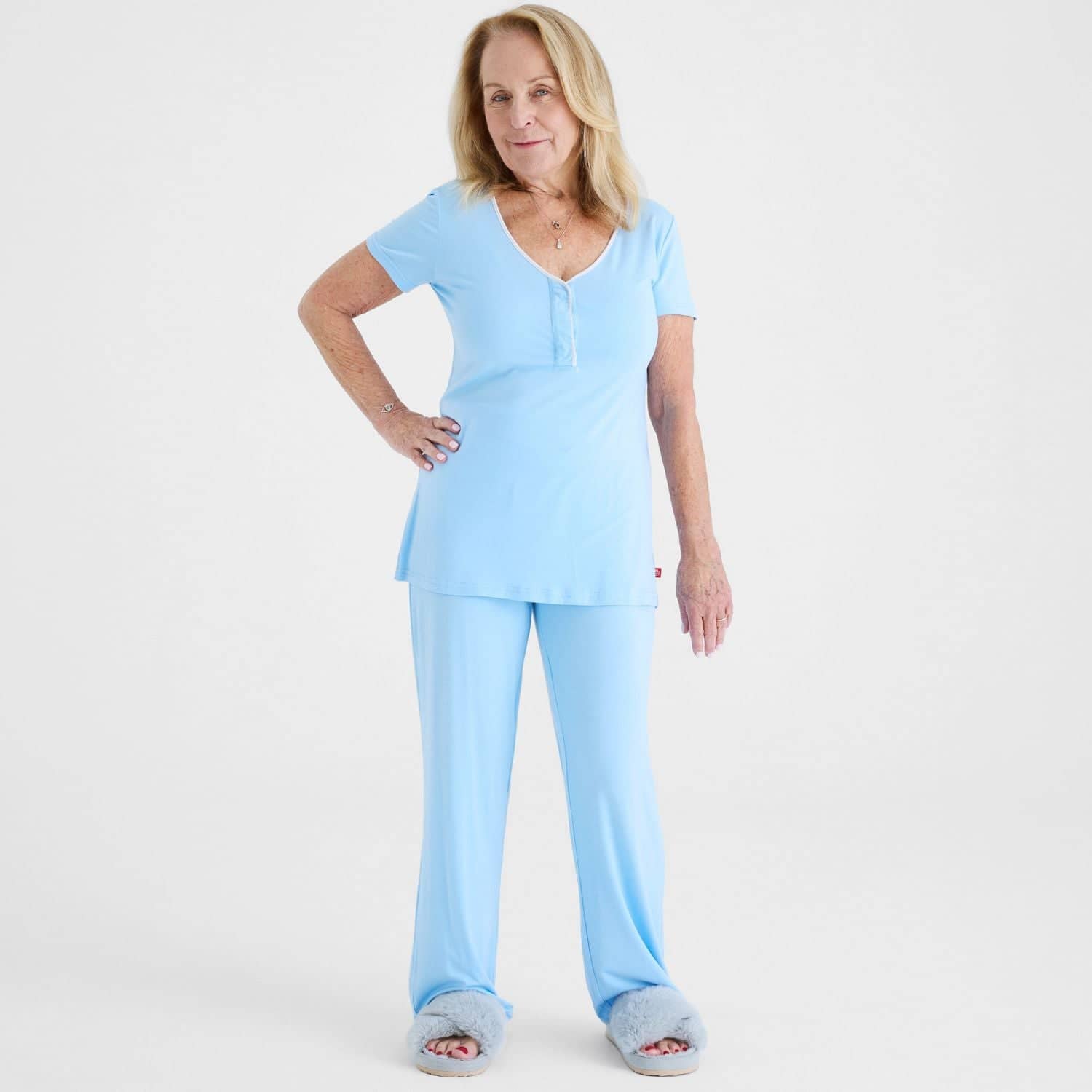 women's colonial blue modal magnetic signature short sleeve pajama set