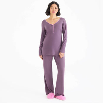 women's eggplant modal magnetic signature long sleeve pajama set