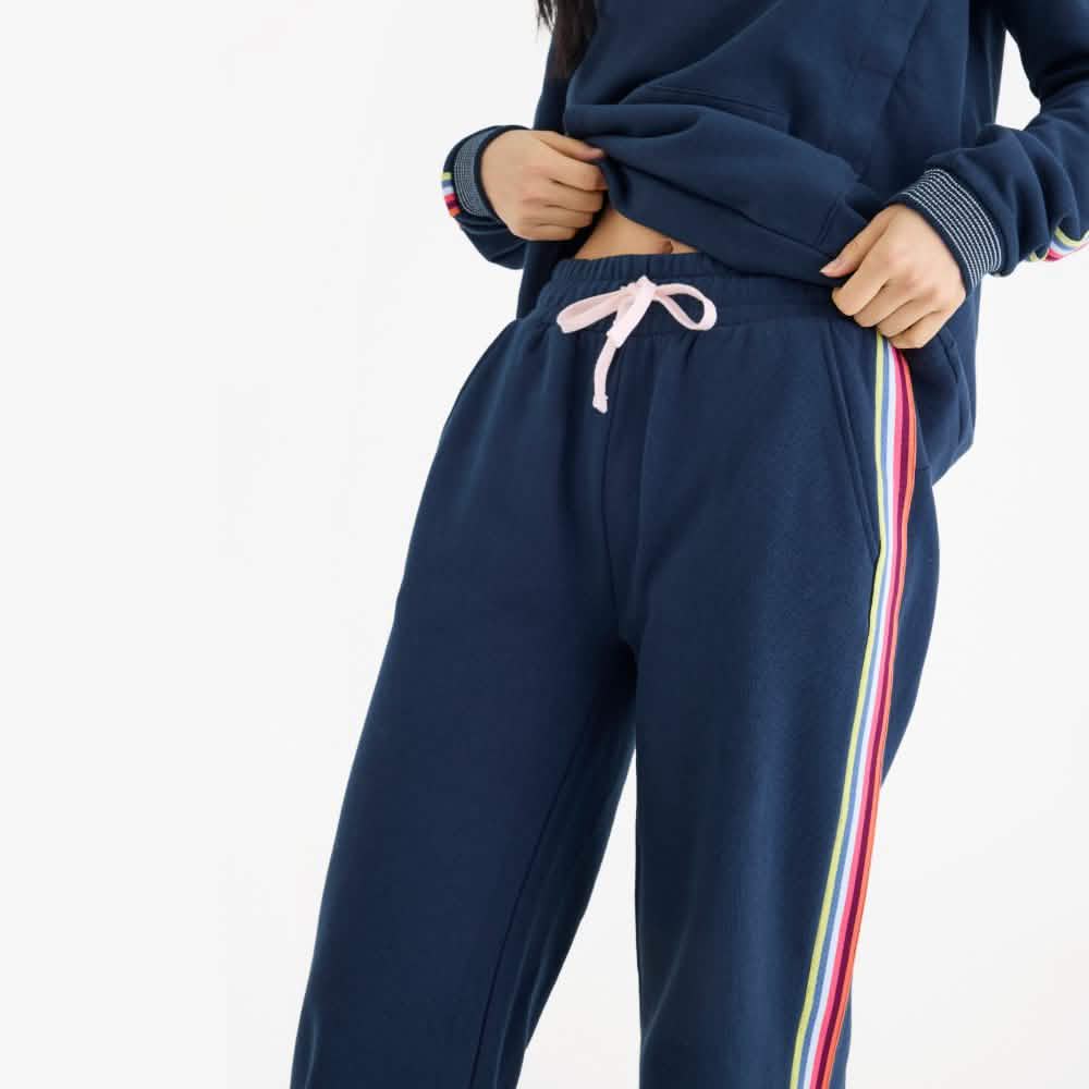 women's navy cotton magnetic track pant