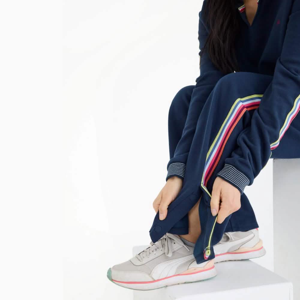 women's navy cotton magnetic track pant