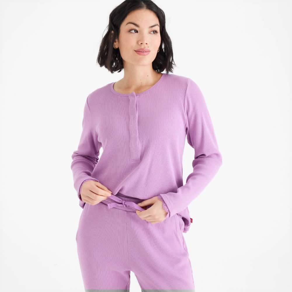 women s pink ribbon waffle modal magnetic long sleeve jogger set Magnetic Me