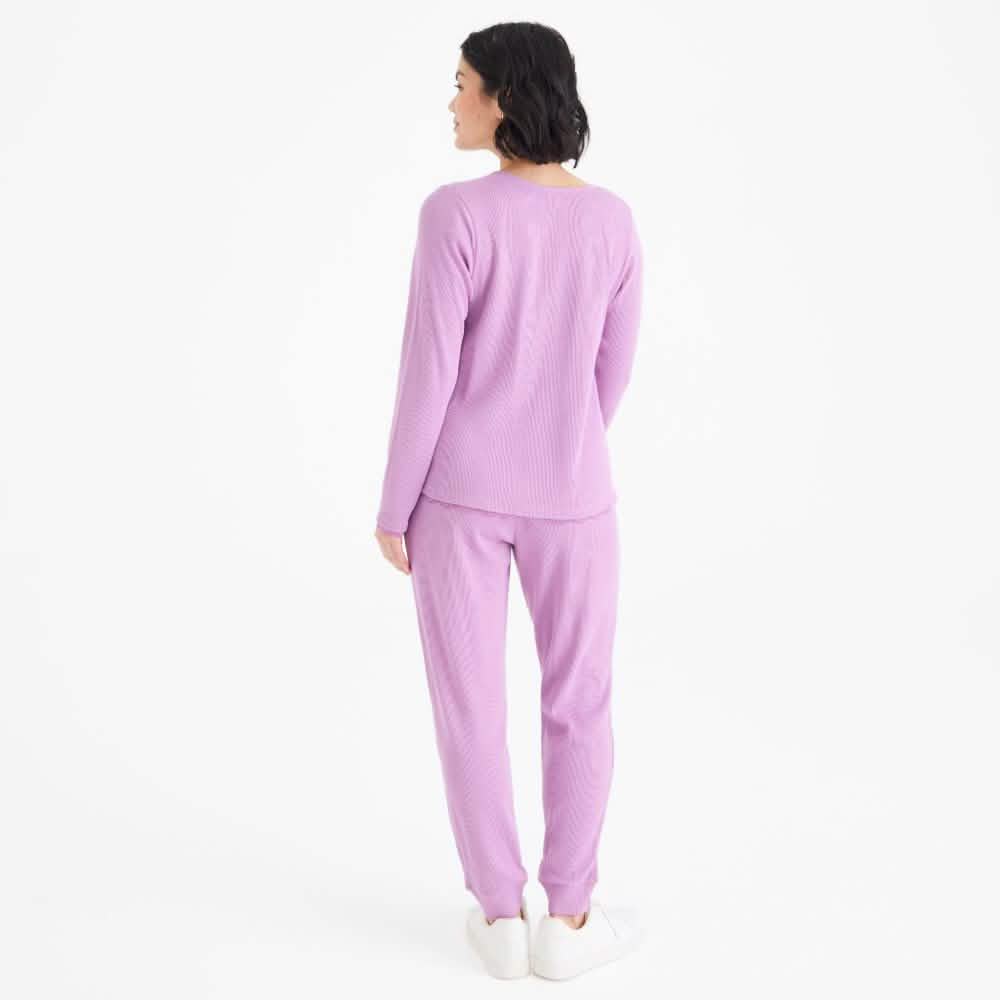 women's pink ribbon waffle modal magnetic long sleeve jogger