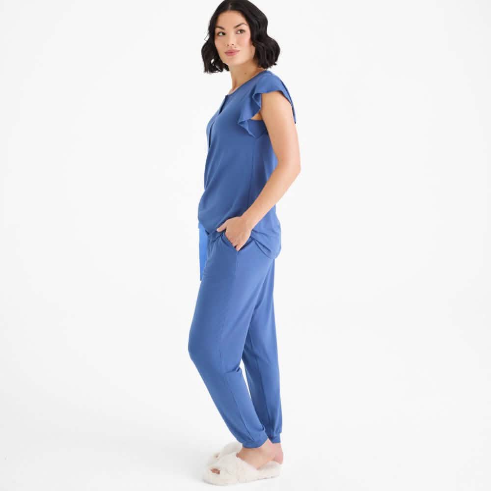 women's symphony blue modal magnetic short sleeve jogger set